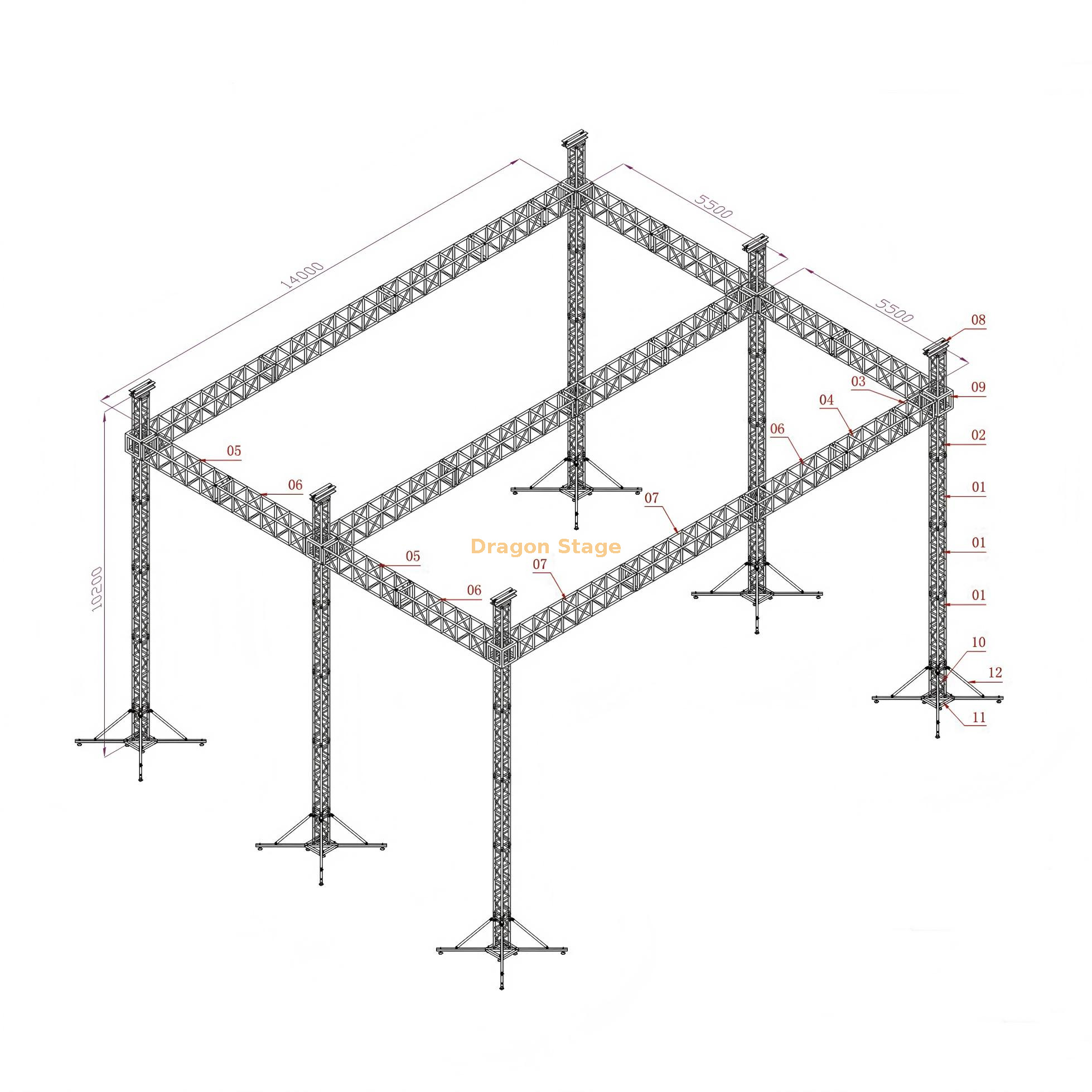 Outdoor Concert Lighting Truss System 14x11x10m نظام تروس لإضاءة الحفلات الخارجية 14x11x10m
