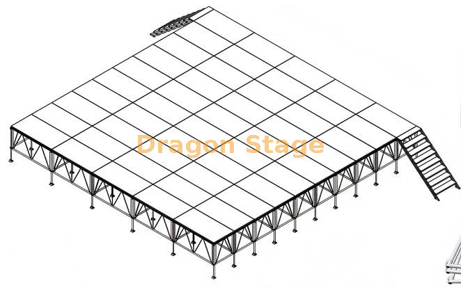 Aluminum Modular Event Stage Setup Platform with 2 Stairs 10x10m منصة إعداد مسرح الأحداث المصنوعة من الألومنيوم مع درجين 10 × 10 م
