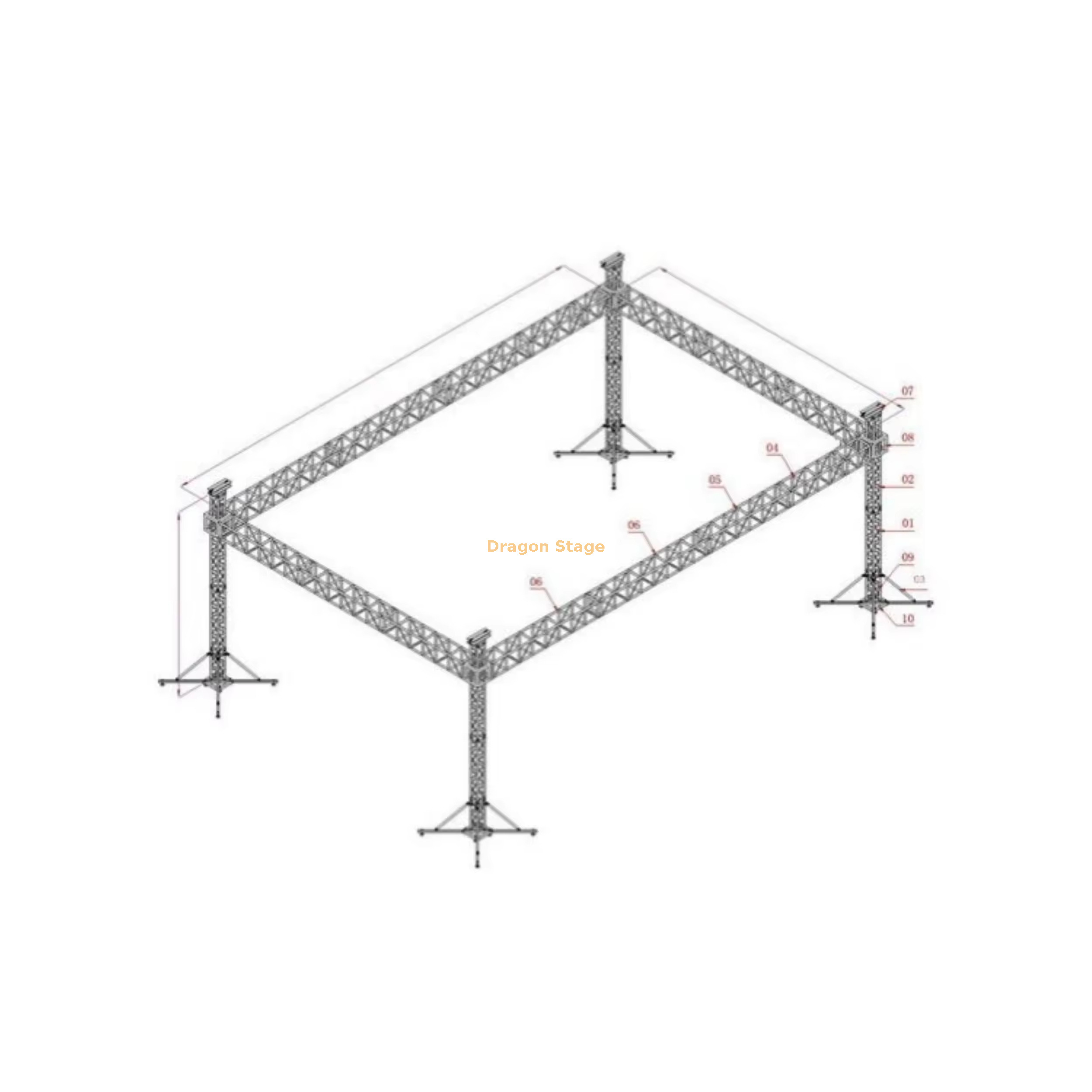 Custom Aluminum Portable Stage Truss 60x50x33 Ft تروس مسرح محمولة من الألومنيوم مخصصة مقاس 60x50x33 قدم