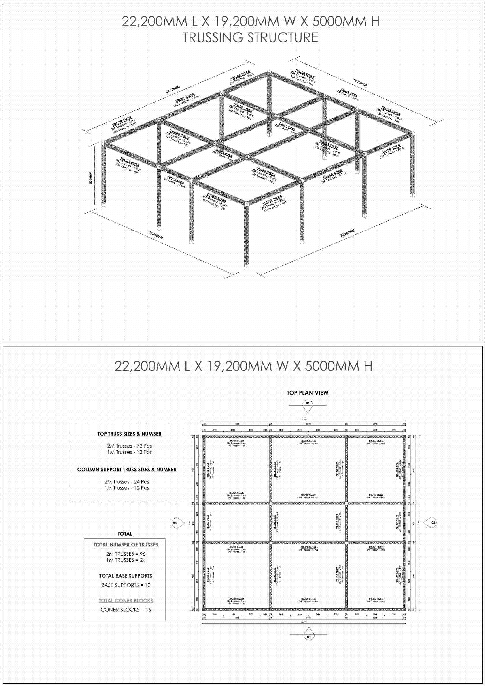 custom truss grid arrangement ترتيب شبكة الجمالون المخصصة