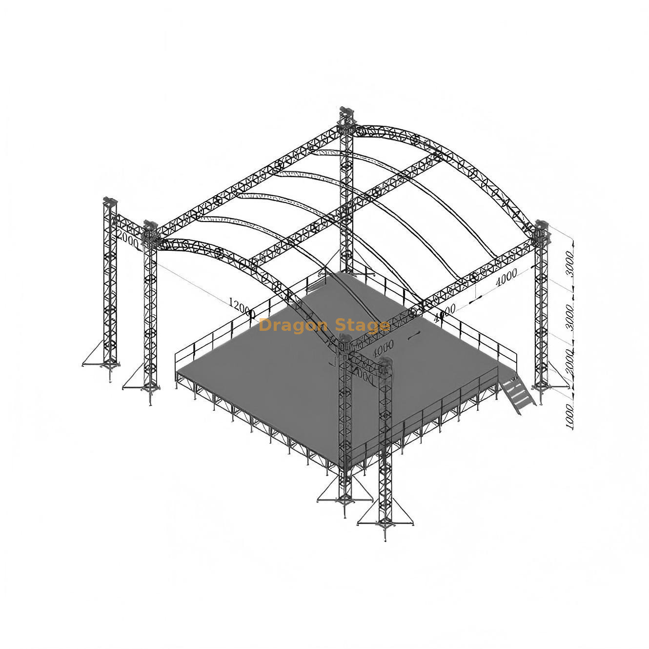 12m x 12m Heavy-Duty Aluminum Arched Roof Stage Truss System نظام تروس السقف المقوس المصنوع من الألومنيوم عالي التحمل مقاس 12 م × 12 م