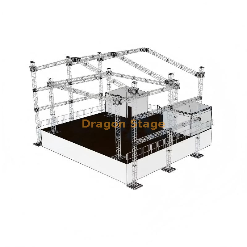 20x16m Heavy-Duty Peak Roof Truss Stage System with Backstage Rooms & Dressing Cabins (2) للخدمة الشاقة 20 × 16 م مع غرف خلف الكواليس وكبائن تبديل الملابس (2)