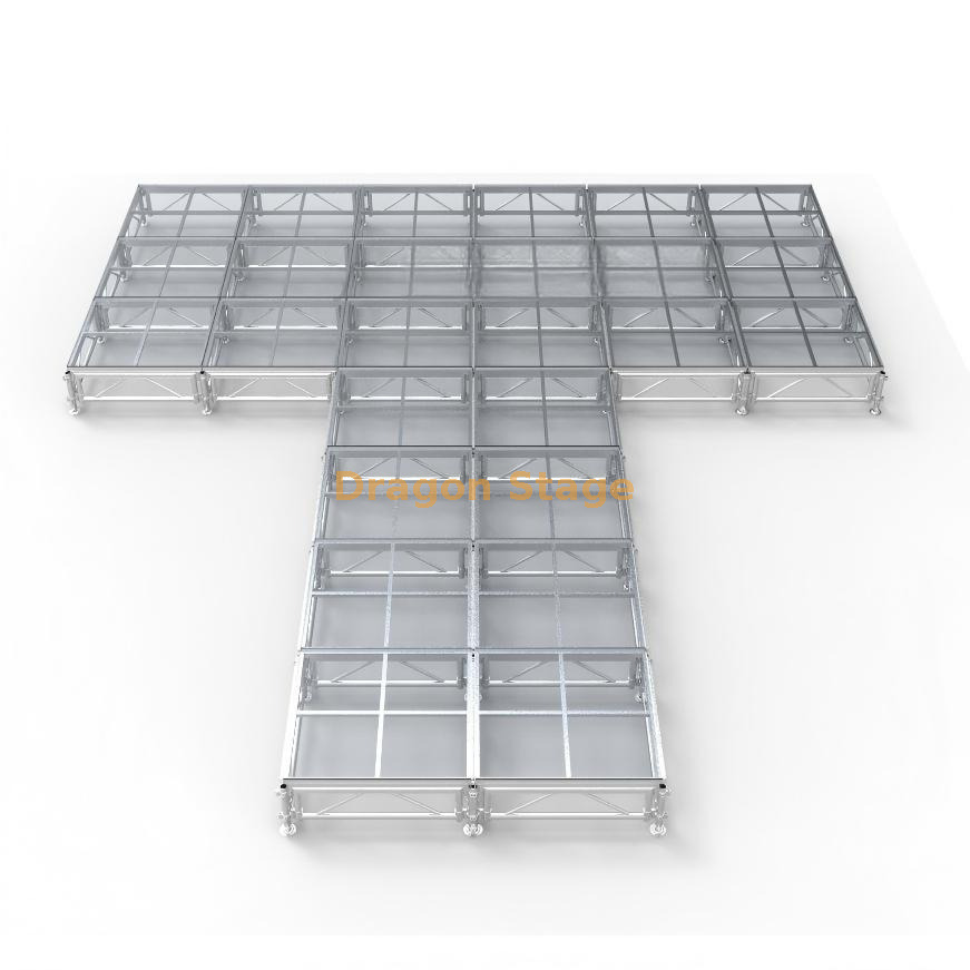 8.54x7.32m Portable T-Shape Aluminum Acrylic Fashion Show Runway Stage (Adjustable Height 0.4-0.8m) مرحلة عرض أزياء أكريليك ألومنيوم محمولة على شكل حرف T 8.54 × 7.32 م (ارتفاع قابل للتعديل 0.4-0.8 م)