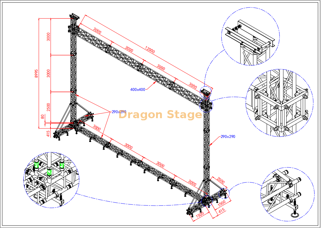 12x8.5m Heavy Duty Aluminum Mobile LED Screen Portal Truss System نظام تروس بوابة شاشة LED للهاتف المحمول من الألومنيوم الثقيل مقاس 12 × 8.5 م