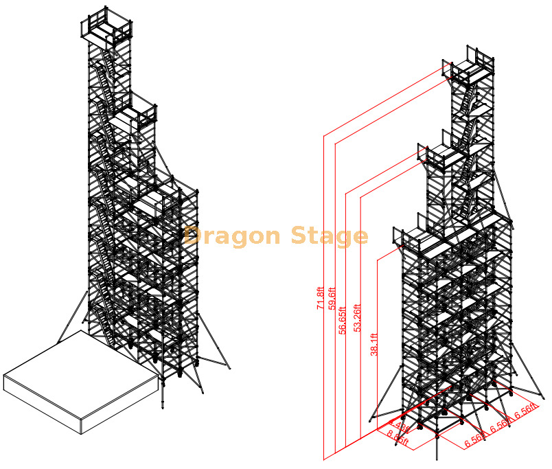 1.35m wide 2M deep scaffolding platform 22M high for diving 1.35 متر عرضة 2M سقالة من منصة سقالة بعمق 22 مترًا للغوص