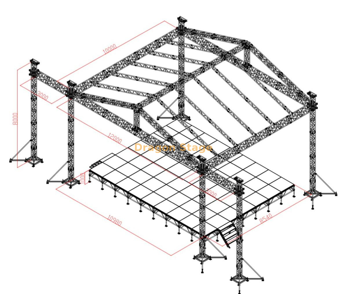 Silver Stand Event Truss with Roof 12x10x8m الجمالون الحدث الفضي مع سقف 12x10x8m