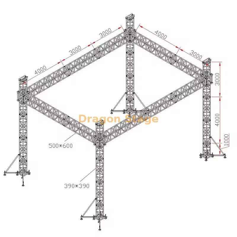 Heavy Duty Stage Equipment Lighting Truss System 10x7x8m نظام إضاءة معدات المرحلة الثقيلة 10x7x8m