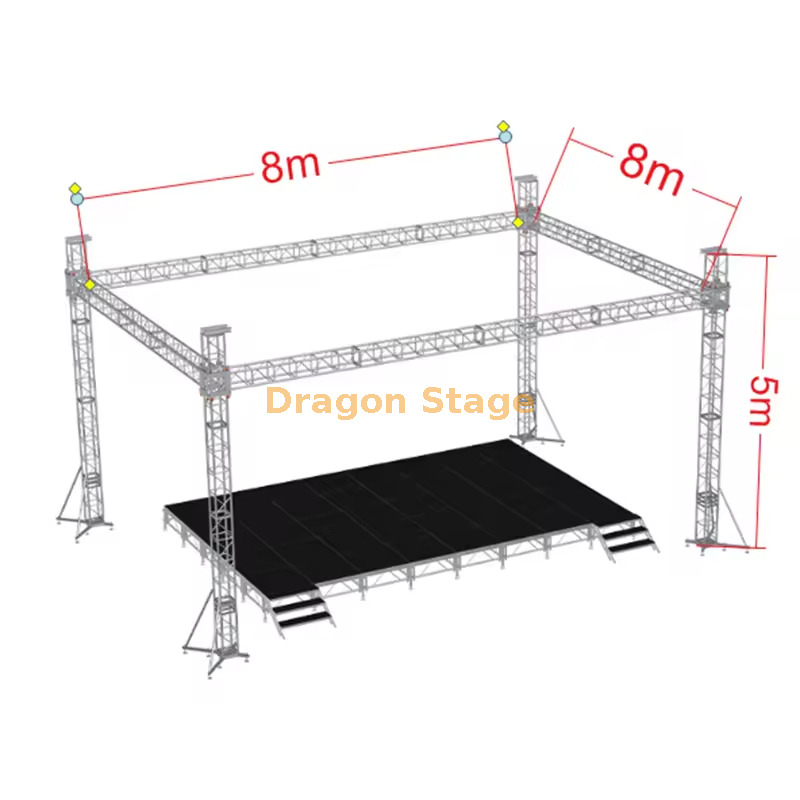 8x8x5m Aluminum Exhibition Booth Rigging Truss Stage Set Up 8x8x5m معرض المصنوع من الألومنيوم مرحلة الجمالون التي تم إعدادها
