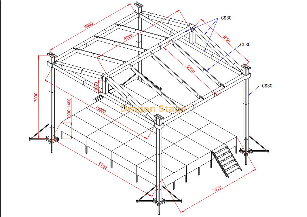 10x8x7m roof truss stage 10x8x7m مرحلة الجمالون سقف