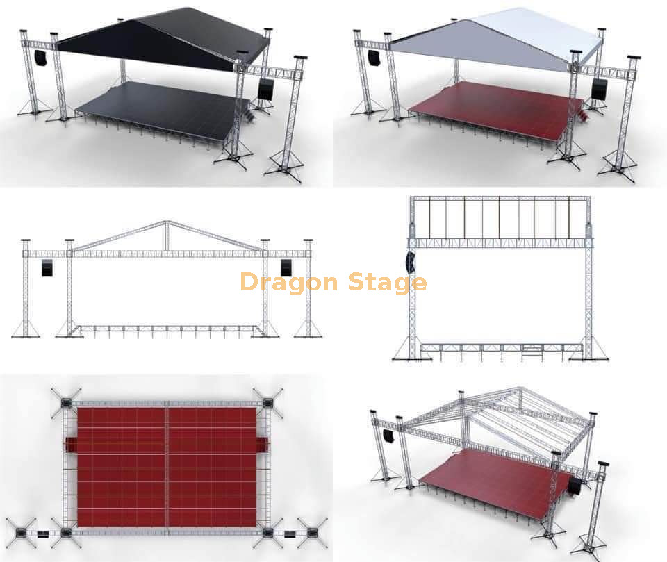 16x10x10m Peak Roof Truss System with Dual 3m LED Screen Wings نظام تروس سقف الذروة 16x10x10m مع أجنحة شاشة LED مزدوجة 3m
