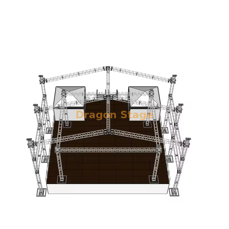 20x16m Heavy-Duty Peak Roof Truss Stage System with Backstage Rooms & Dressing Cabins (1) نظام تروس سقف الذروة للخدمة الشاقة 20 × 16 م مع غرف خلف الكواليس وكبائن تبديل الملابس (1) نظام تروس سقف الذروة