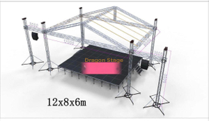 منصة مسرح الحفلات الخارجية مع نظام تروس سقف مائل 12x8x6m منصة مرحلة معيارية 10.98x7.32m ارتفاع 1.2-2m