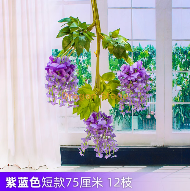محاكاة Wisteria tofu بودنغ سلسلة البنفسج سقف زائف الزهور راتان قصيرة الأرجواني الأزرق (12 عصا)
