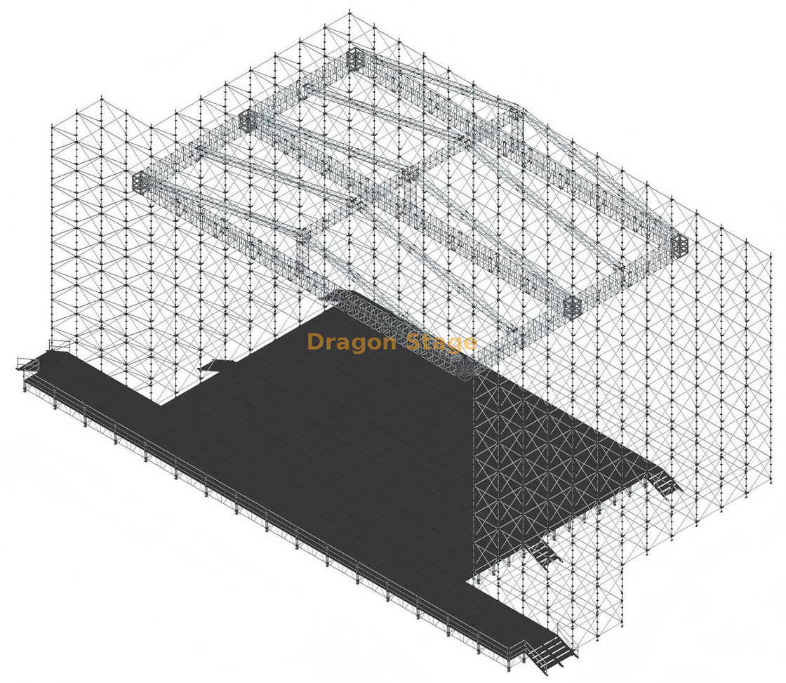 نظام تروس السقف الهرمي الكبير مقاس 20 × 20 مترًا مع 3 عوارض طويلة المدى لنظام Layher