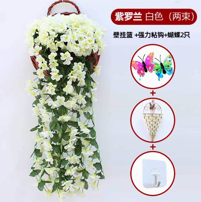 乳白色 2 束大紫罗兰 送挂篮 +2 蝴蝶+钩