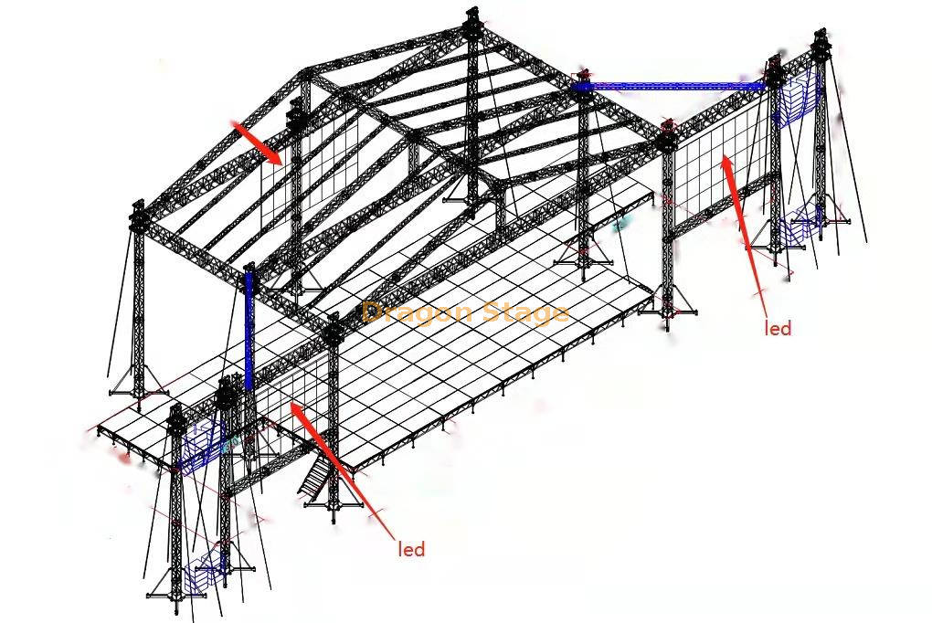 تروس إضاءة الحفلة الموسيقية المحمولة في الهواء الطلق للبيع ارتفاع 46 × 40 قدمًا 23 قدمًا