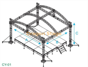 المحمولة خفيفة الوزن الألومنيوم تروس تروس سقف منحني لتصميم الحفل المرحلة تروس عرض 15x10x8m