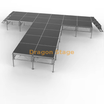 مسرح متنقل من الألومنيوم على شكل حرف T مقاس 7.32 × 7.32 م مع سلالم - ارتفاع قابل للتعديل (0.8 م)