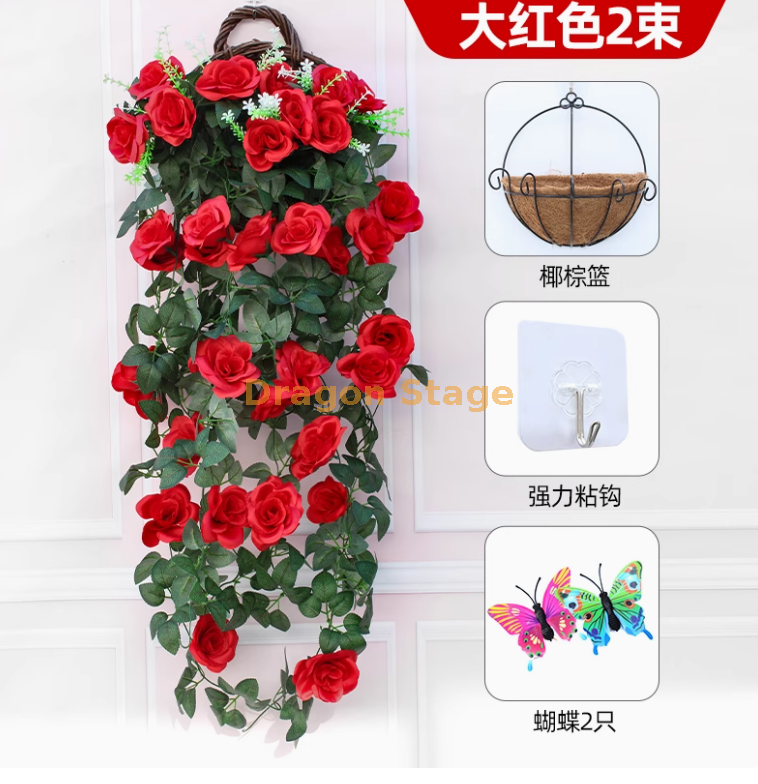 红色 -2 束玫瑰送椰棕篮+送粘钩 2 只蝴蝶