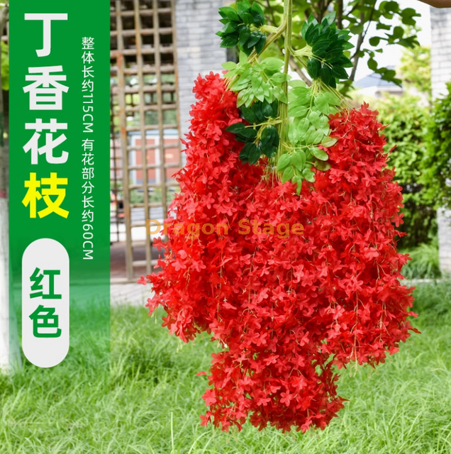 محاكاة Wisteria Flowers Tofu Pudding String Violets سقف كاذبة الروطان الزفاف الداخلي زخرفة الزفاف الأحمر الجديد Wisteria Lilac Flowers - Red 6