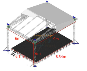 تصميم إطار سقف تروس من الألومنيوم مخصص 9x6x6m مع منصة المسرح 8.54x6.1m / 7.32x4.88m