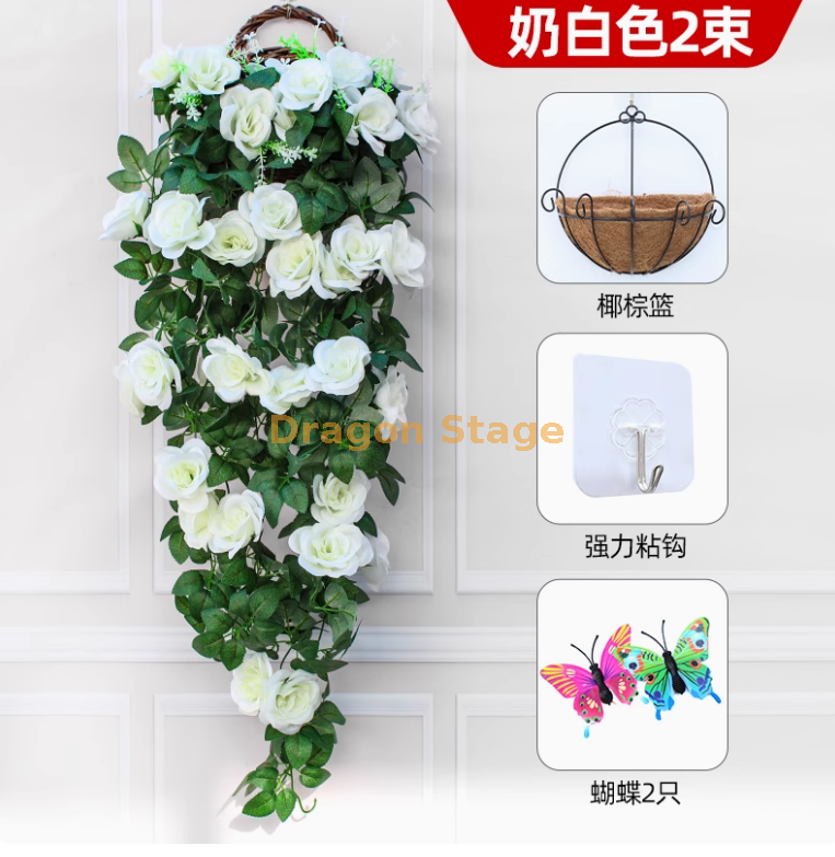 白色 -2 束玫瑰送椰棕篮+送粘钩 2 只蝴蝶