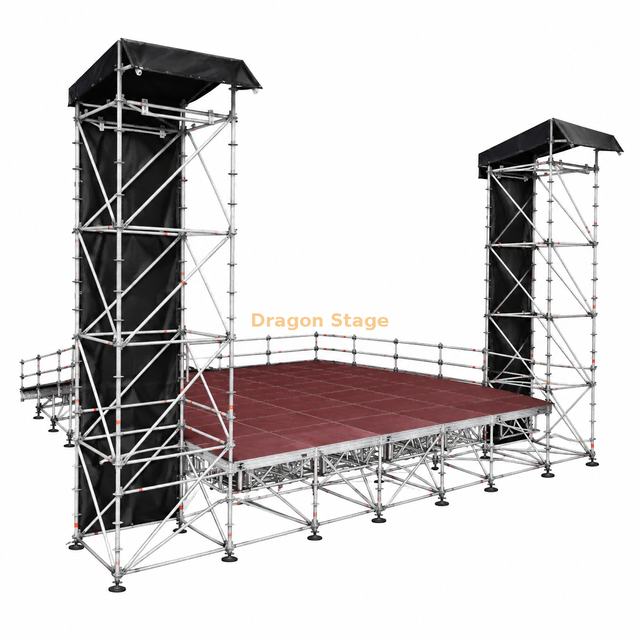 نظام Ringlock Stage المتكامل مع أبراج مصفوفة من خطين ومسرح 10 × 10 متر ومنحدر تحميل خلفي