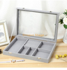 صندوق منظم مجوهرات حلية زجاجي شفاف مستطيل الشكل