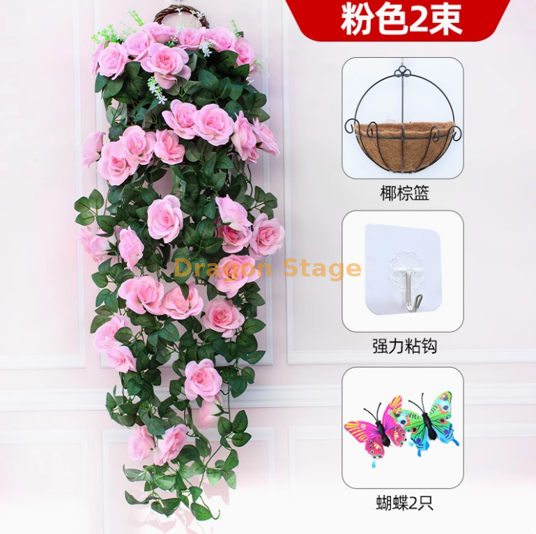浅粉红 -2 束玫瑰送椰棕篮+送粘钩 2 只蝴蝶