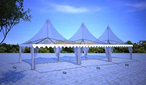 خيمة باغودا من الألومنيوم مقاس 6 × 12 م | خيمة حدث معيارية بسقف PVC (2 × 6 × 6 م مجتمعة)