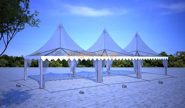 خيمة باغودا من الألومنيوم مقاس 6 × 12 م | خيمة حدث معيارية بسقف PVC (2 × 6 × 6 م مجتمعة)