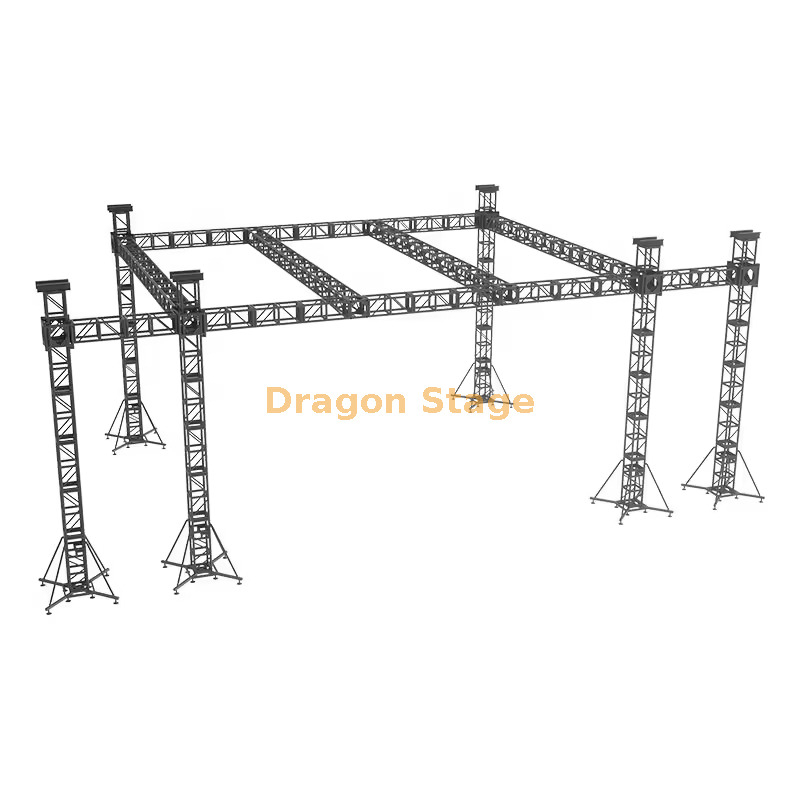 سقف مسرح احترافي مقاس 10 × 8 × 6 م مزود بعوارض إضاءة مزدوجة وأجنحة PA