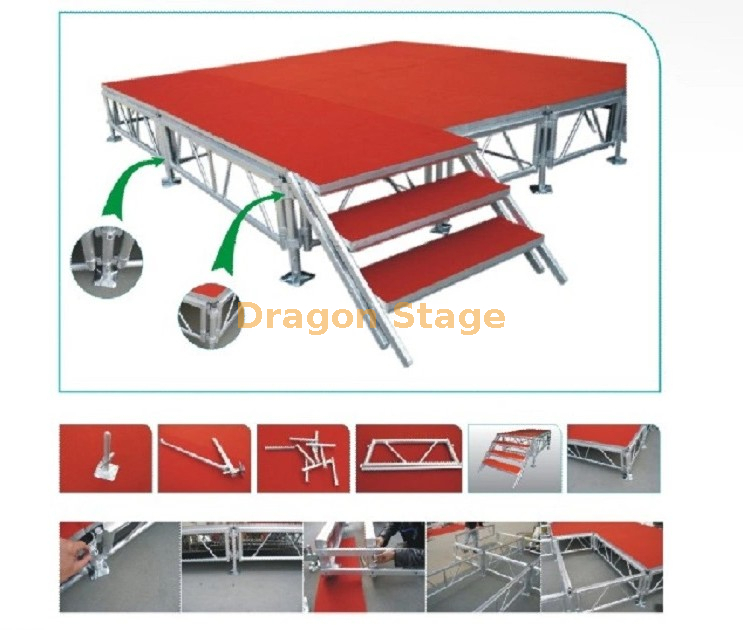 مرحلة خارجية محمولة من الألومنيوم مقاس 18 × 10 م مع درجين