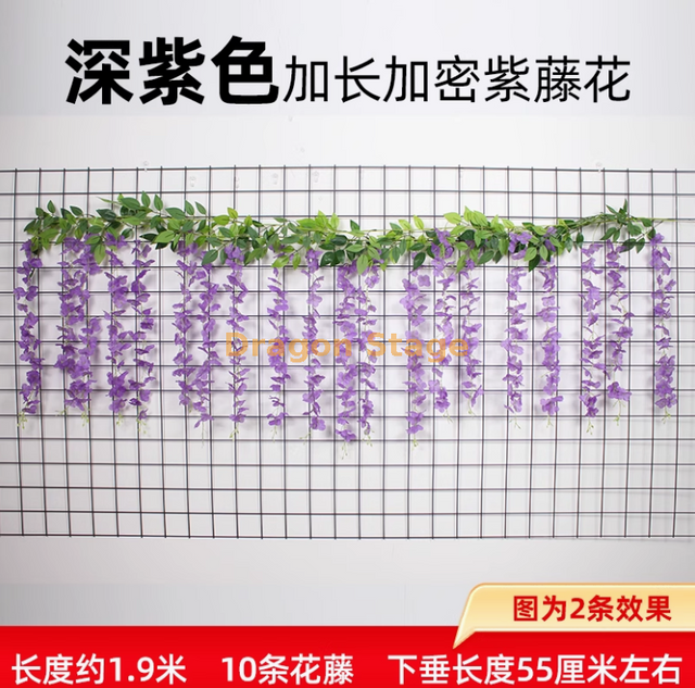 محاكاة Wisteria Flower Vine Vine Indoor Seiling شرفة الديكور تزيين الملاهي الممتدة تشفير (شريط طويل) -1 زهرة الوستارية الأرجواني العميقة