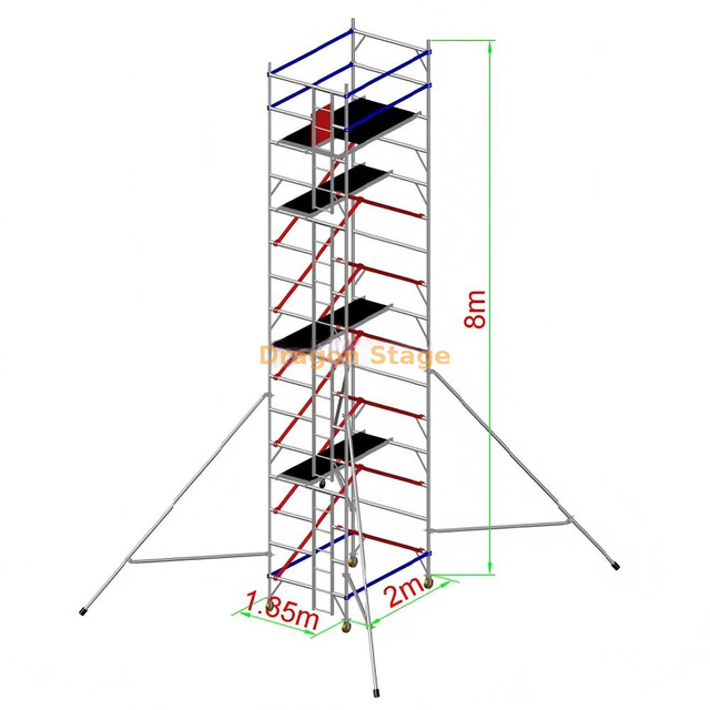 1.35x2x8.5m برج سقالات ألومنيوم صف مزدوج
