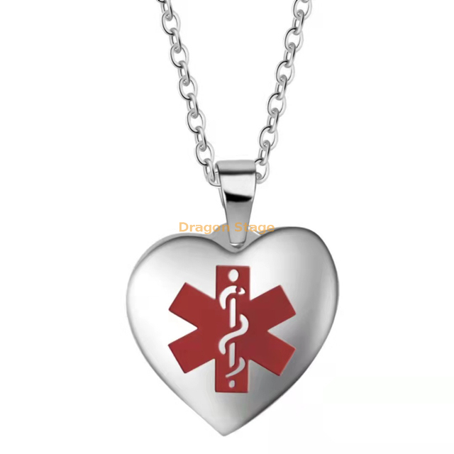 اسم مخصص شعار شخصي مطلي بالفضة الفولاذ المقاوم للصدأ اسم طبي القلائد المتحذلق للنساء الرجال المجوهرات