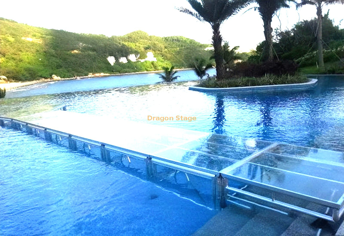 حفلة موسيقية خارجية / حمام سباحة راقص منصة مسرح أكريليك شفافة لفندق المنتجع 19.52x19.52m 1.2-2m