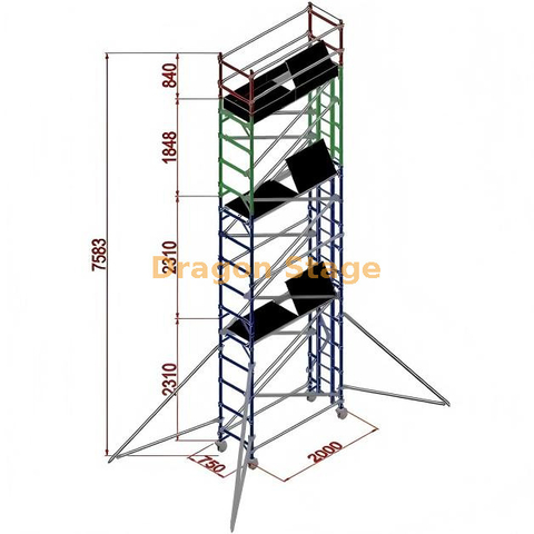 0.75x2x7.53M برج سقالة فردي من الألومنيوم مخصص