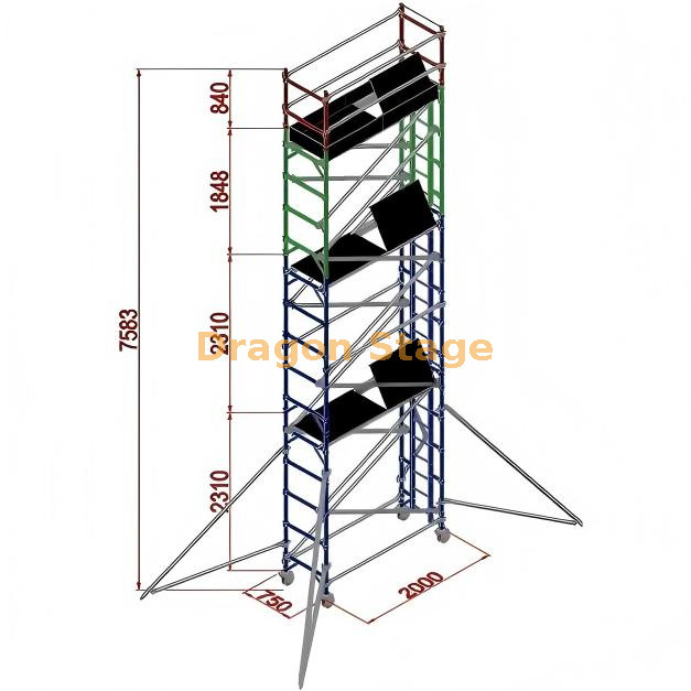 0.75x2x7.53M برج سقالة فردي من الألومنيوم مخصص
