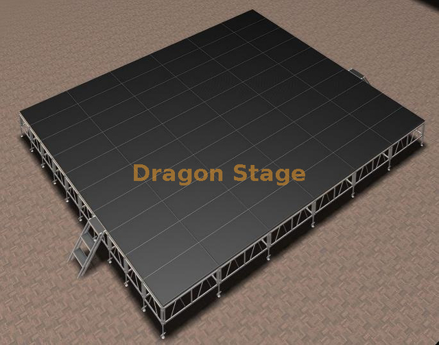 منصة مسرح محمولة من الخشب الرقائقي مقاومة للانزلاق مقاس 12 × 10 م مع درجين