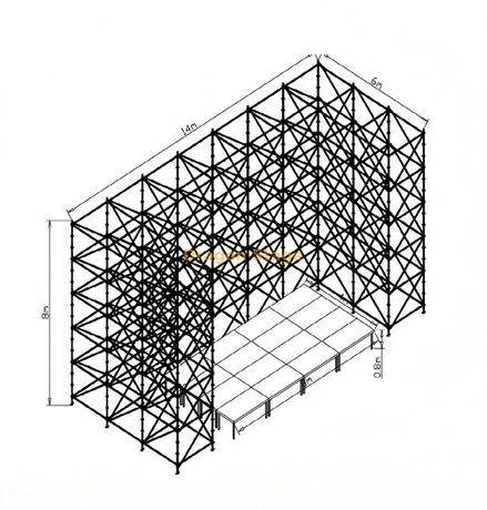 جدار تروس رينجلوك مقاس 14 × 6 × 8 م مع مرحلة سريعة من الألومنيوم مقاس 8 × 4 م ودرجين