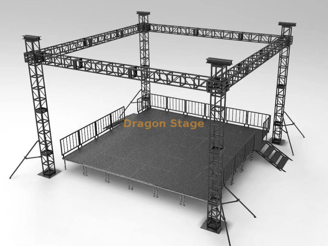 300 × 300 مم مرحلة الجمالون من الألمنيوم الأسود لحفل الزفاف 7x7x6m