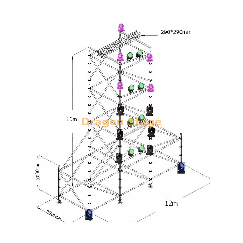 نظام سقالات الحفلات الموسيقية الاحترافية بطول 12 مترًا