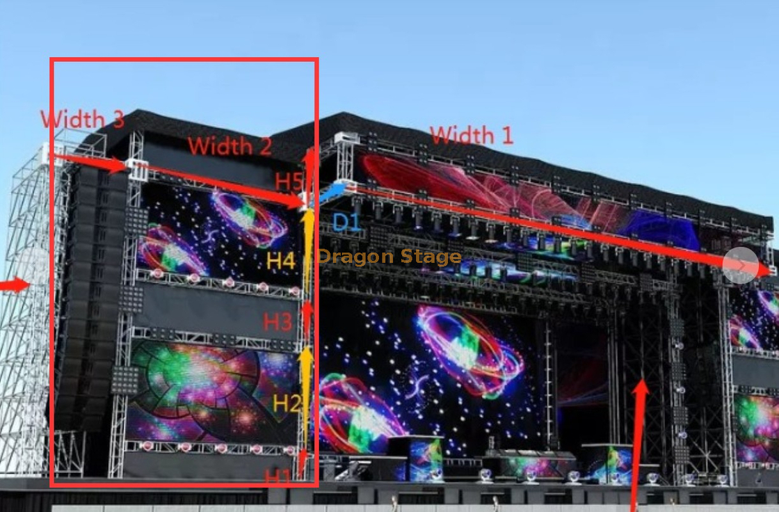 عمود تروس خفيف محمول من الألومنيوم مخصص لـ LED 6x5x12m