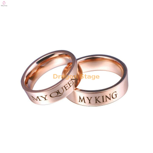 زوجين 14K روز الذهب PVD تصفيح ختم الفرقة مخصص محفورة رسالة خاتم الزواج