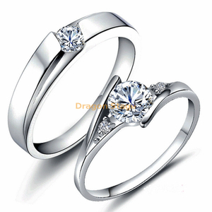 سعر باكستان تصميم بسيط الماس 18k الأبيض خاتم زوجين مطلي بالذهب الأبيض