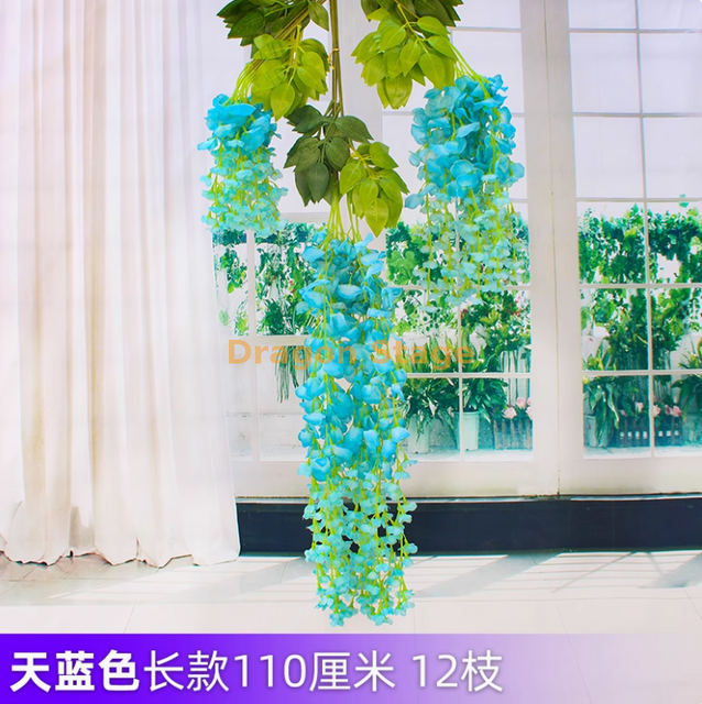 محاكاة Wisteria tofu pudding string Violet Pass Seiling Flower Rattan Long Sky Blue (12 عصا)