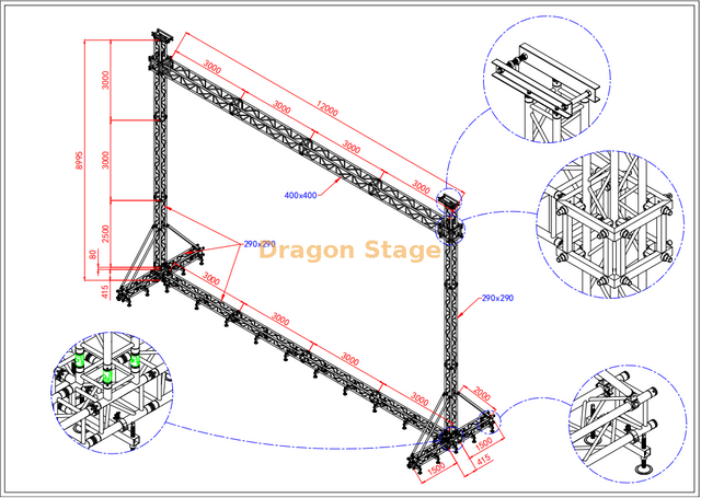 نظام تروس بوابة شاشة LED للهاتف المحمول من الألومنيوم الثقيل مقاس 12 × 8.5 م