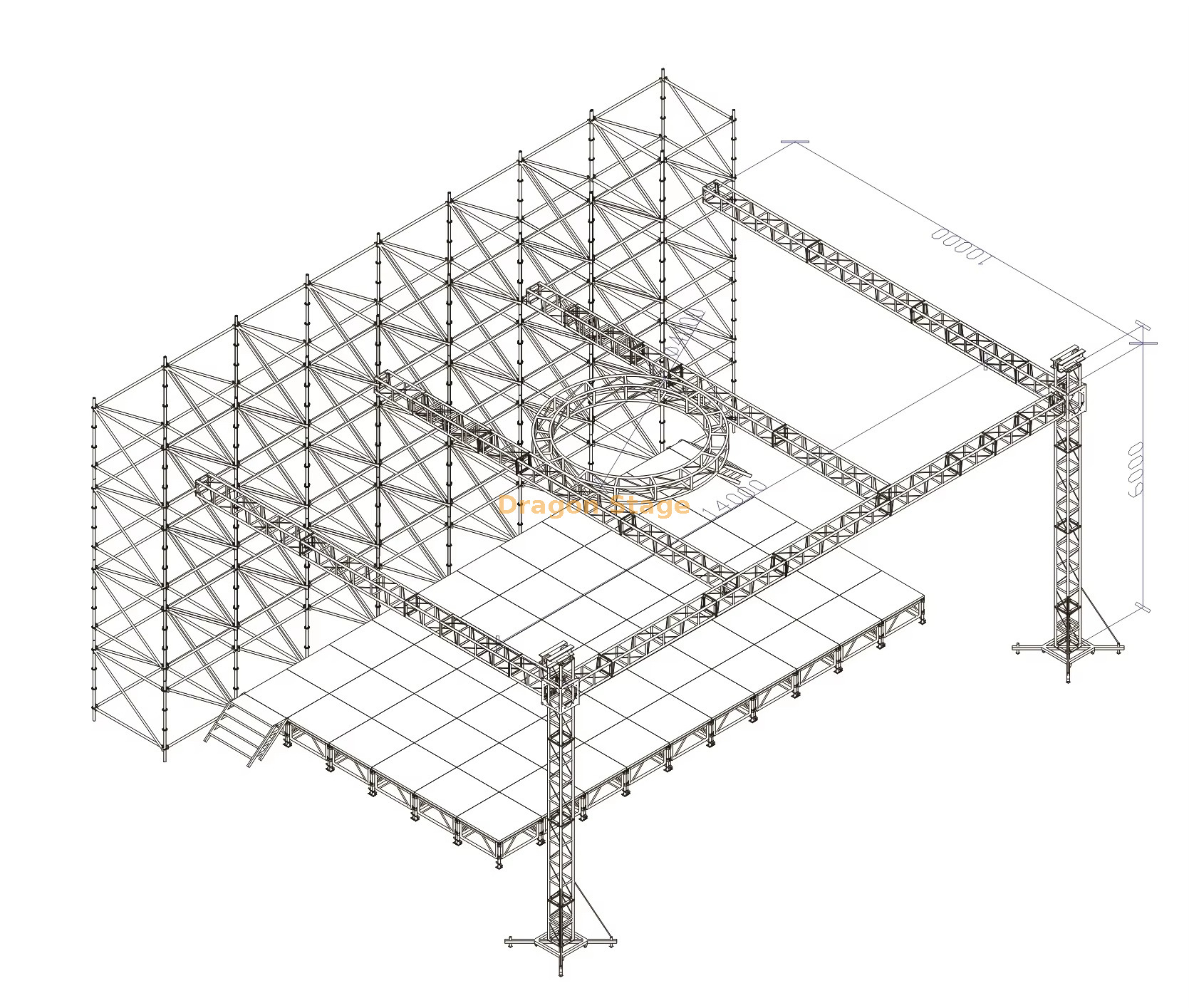 16x2x8m Ringlock LED Wall مع مرحلة الألومنيوم وسقف تروس الإضاءة.jpg