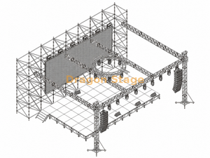 جدار خلفية LED Ringlock 16x2x8m مع مسرح ألومنيوم 12.2x7.32m وسقف تروس إضاءة 14x10x6m